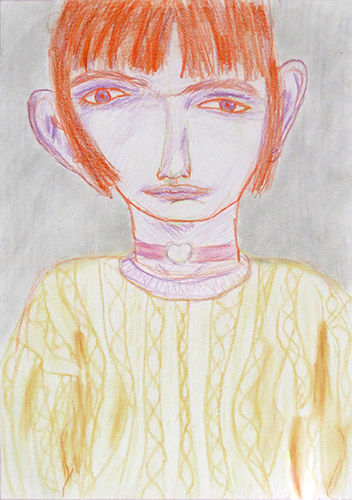 Autoportrait, pastel sec et crayon sur papier, 30 x 42 cm²